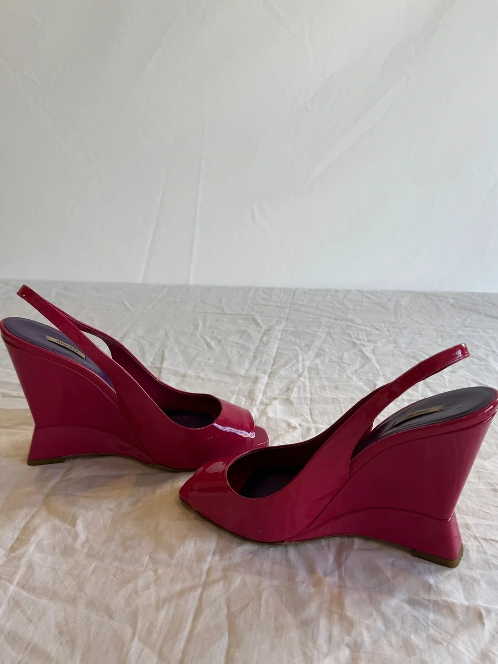 Miu Miu Hot Pink Patent Leather Slingback Wedges